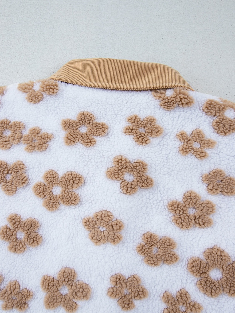 Flower Pattern Button Up Fleece Jacket - Picture 8 of 14